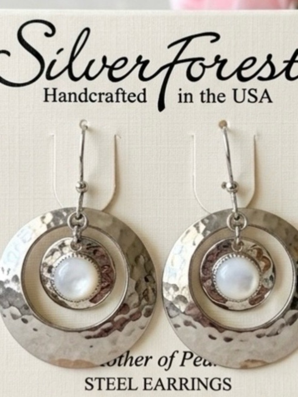 Silver Forest Silver Hammered Steel Mother of Pearl dangle earrings